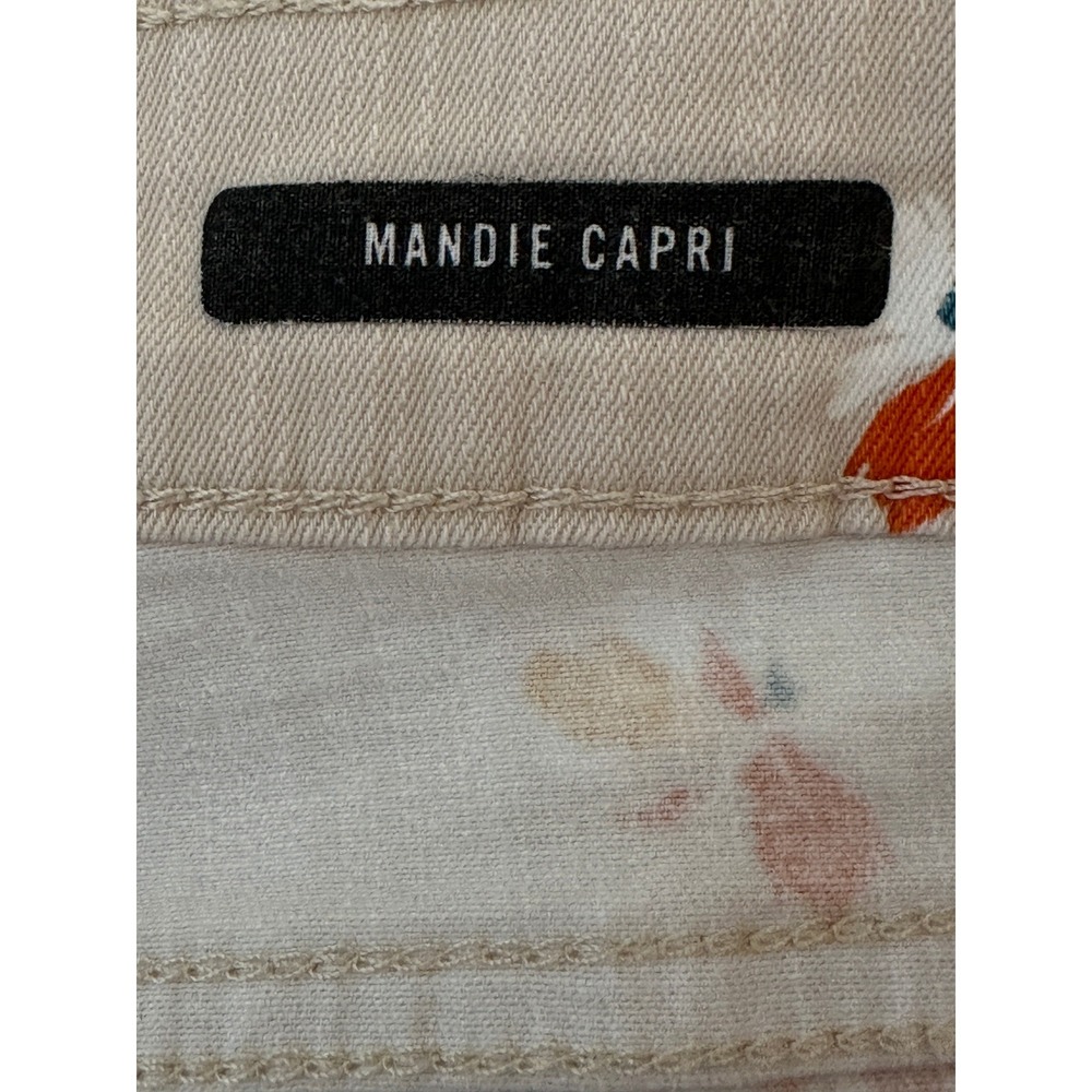 Bandolino Mandie Capri Pants Blue Rust Floral Print Stretch Cropped Tan SZ 14 - Picture 5 of 6